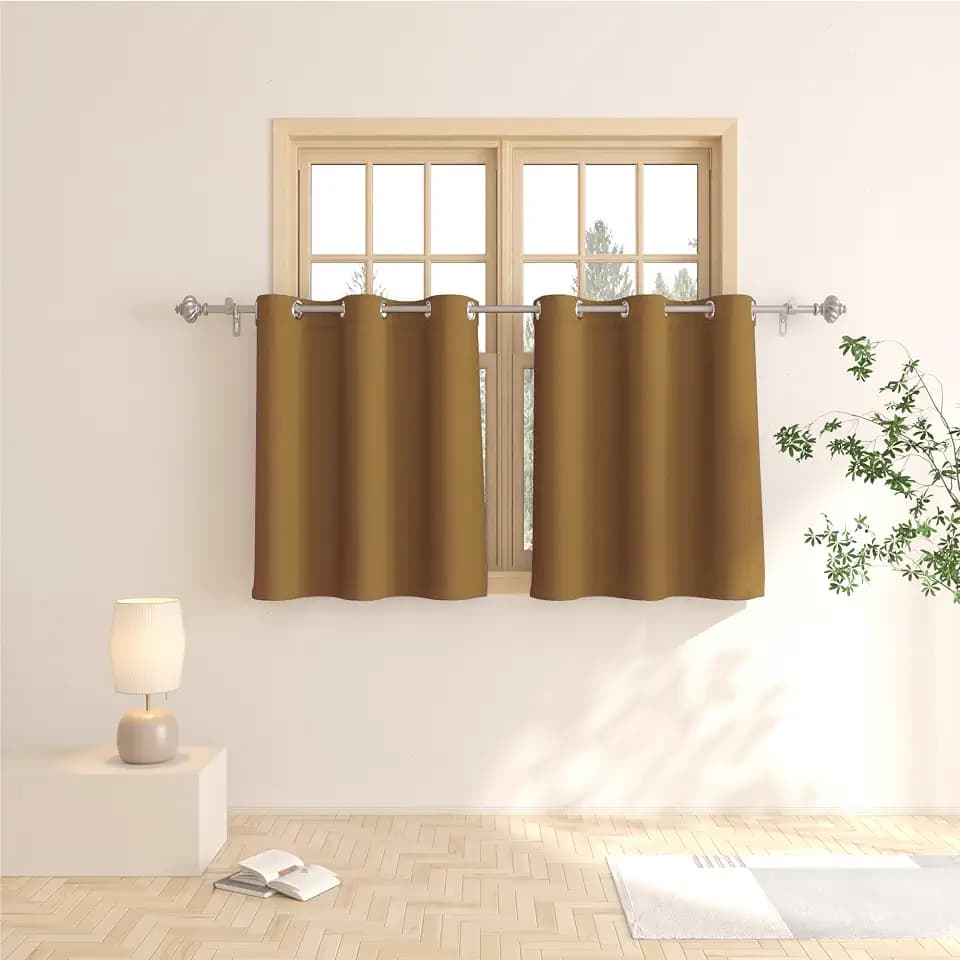 UPOPO Brown Tier Curtains Blackout Kitchen Tiers 30 inch Room Darkening Bathroom Basement Mini Short Curtain Triple Weave Small Cafe Curtains Half Window Treatment Set 2 Panels Grommet Top Drapes