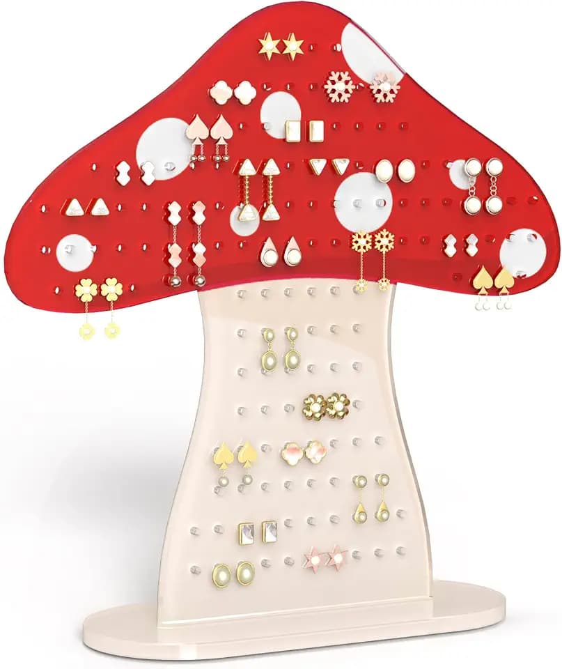 NiHome Mushroom Earring Holder Organizer, Acrylic Earring Stand with 152 Holes for Stud Earrings, Cute Tabletop Jewelry Display & Storage for Girls, Women, Gift
