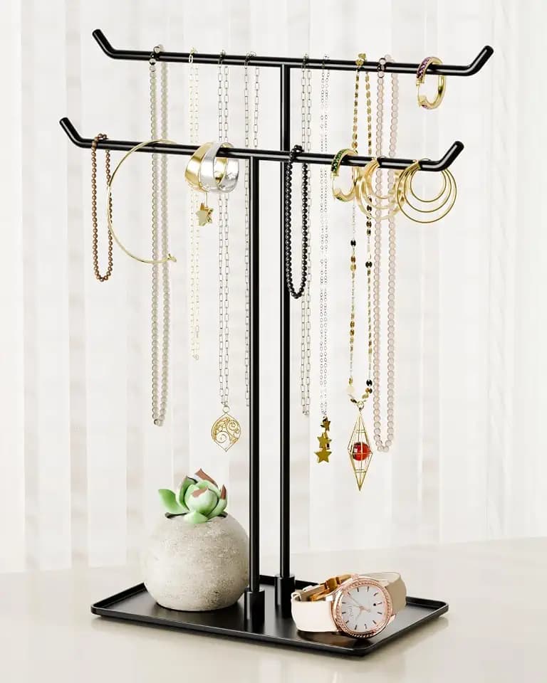 bussdis Necklace Holder Stand,Metal Jewelry Organizer for Home Decor,Black
