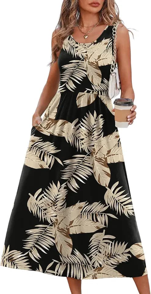WIHOLL Summer Dresses for Women Flowy Casual Midi Dress Beach Vacation Sundresses with Pockets