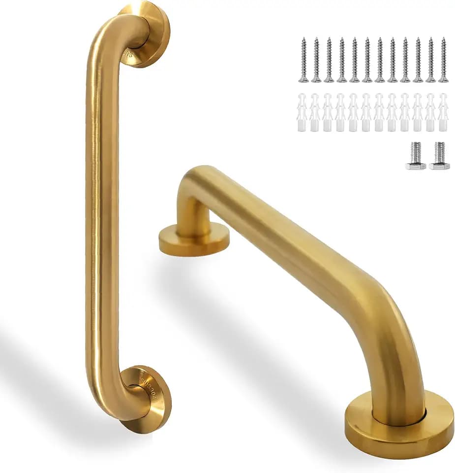 Shower Grab Bar, 2 Pack 16 Inch Gold Bathroom Safety Bar, 1.25" Diameter 304 Stainless Steel Grab Bars for Bathtubs and Showers, Handicap Shower Grab Bar for Seniors Elderly