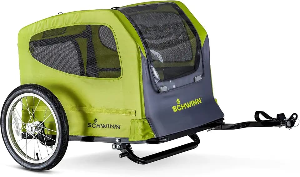 Schwinn Rascal Plus Pet Trailer, Holds Pets Up To 100 lb, Universal Coupler, Folding Frame, Quick-Release Wheels, Rear Doggy Door, Built-In Leash, Washable Liner, Bug Screen