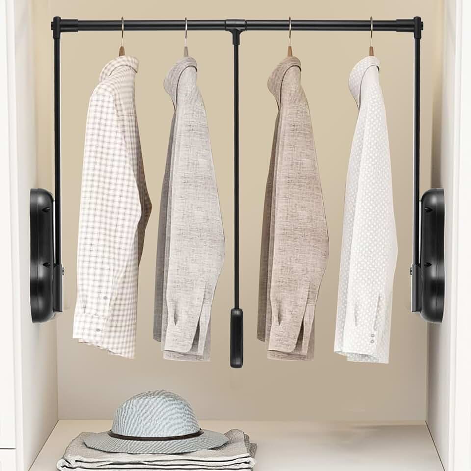 YJINGRUI Pull Down Closet Rod, 120° Wardrobe Lift Rail, 55lb, 25.6"-33.4"