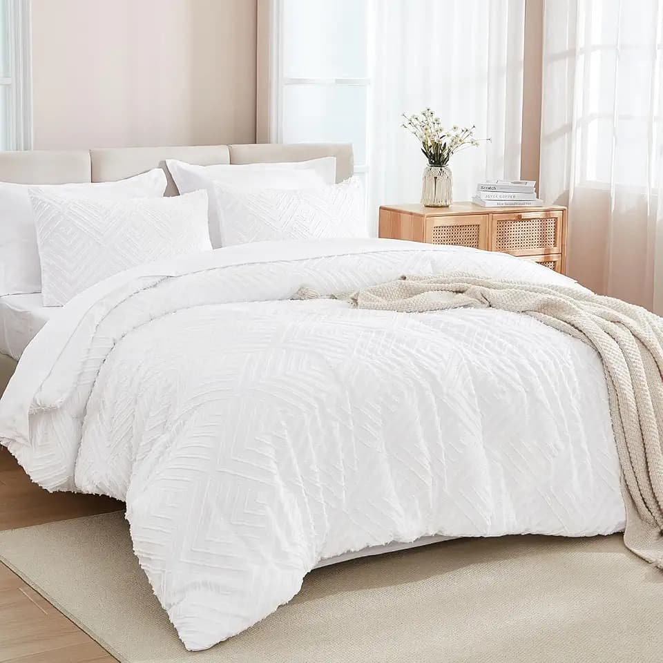 Andency King Size Comforter Set, White, 7 Pieces