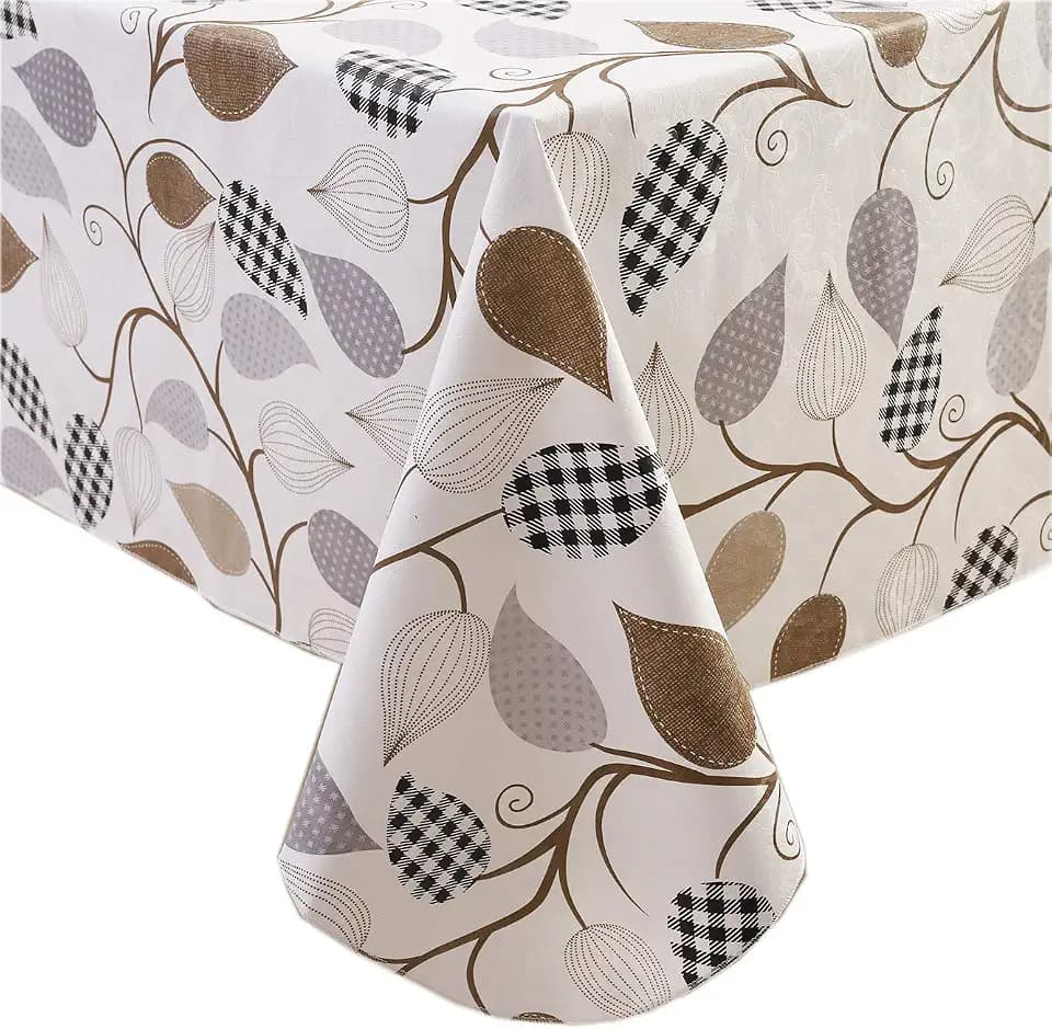 Pioggia Vinyl Tablecloth with Flannel Backed Waterproof Oil-Proof PVC Table Cloth Wipeable Spill-Proof Plastic Table Cover for Indoor and Outdoor(Leaves, 60 x 60 Inch Square)