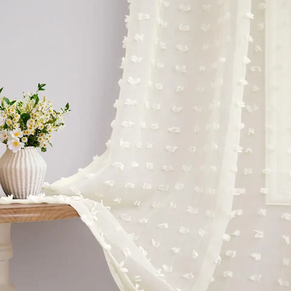 DANCURTON Sheer Curtains 102 Inches Long Cream Ivory Pom Pom Sheers Living Room Bedroom Curtain Transparent Voile Window Treatments Drapes Lovely Boho Shabby Chic Decor 2 Panels Sets Back Tab 52x102
