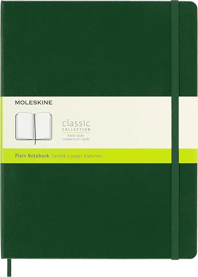 Moleskine Notebook, Extra Large, Plain, Myrtle Green, Hard Cover (7.5 x 9.75)