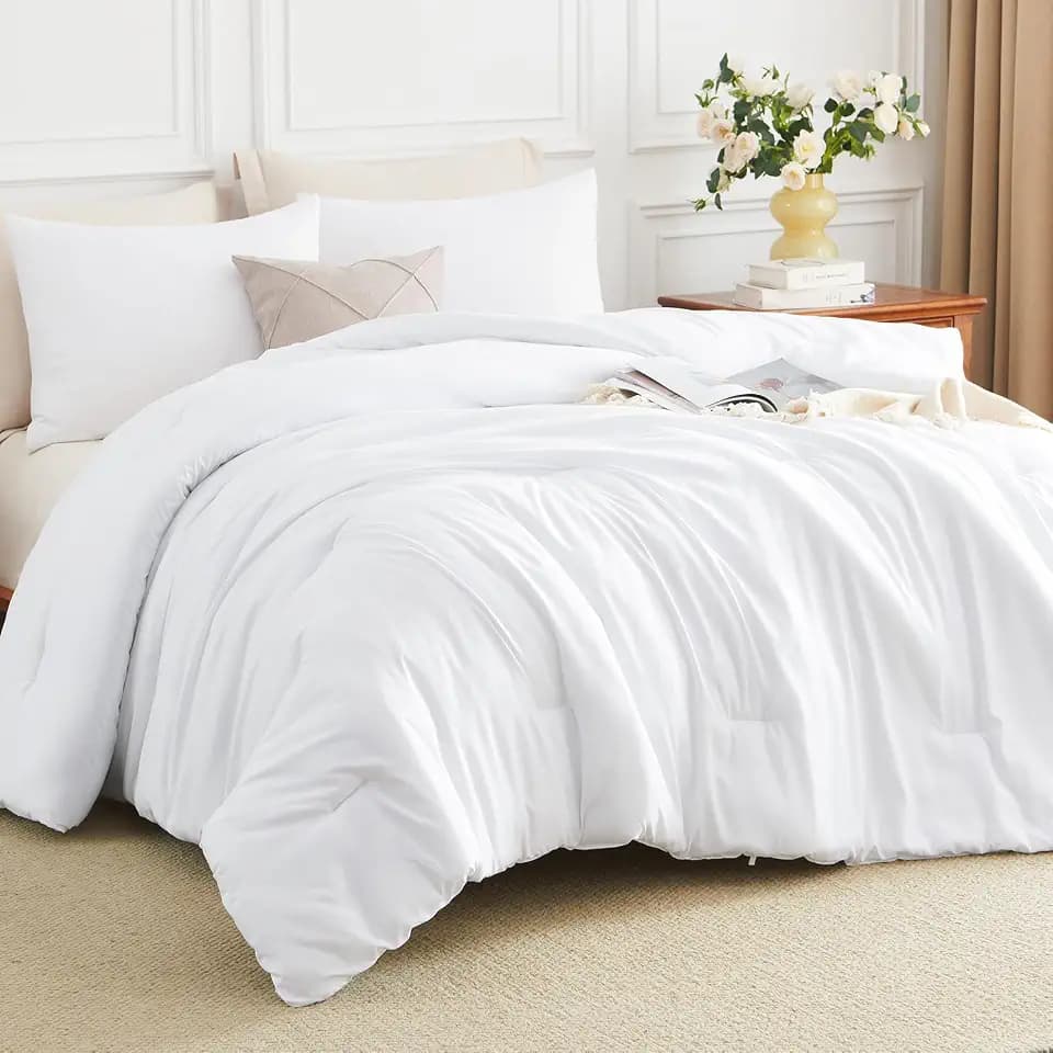 HIMEET Oversized Queen Comforter Sets, 3 Pieces with 2 Pillowcases, White