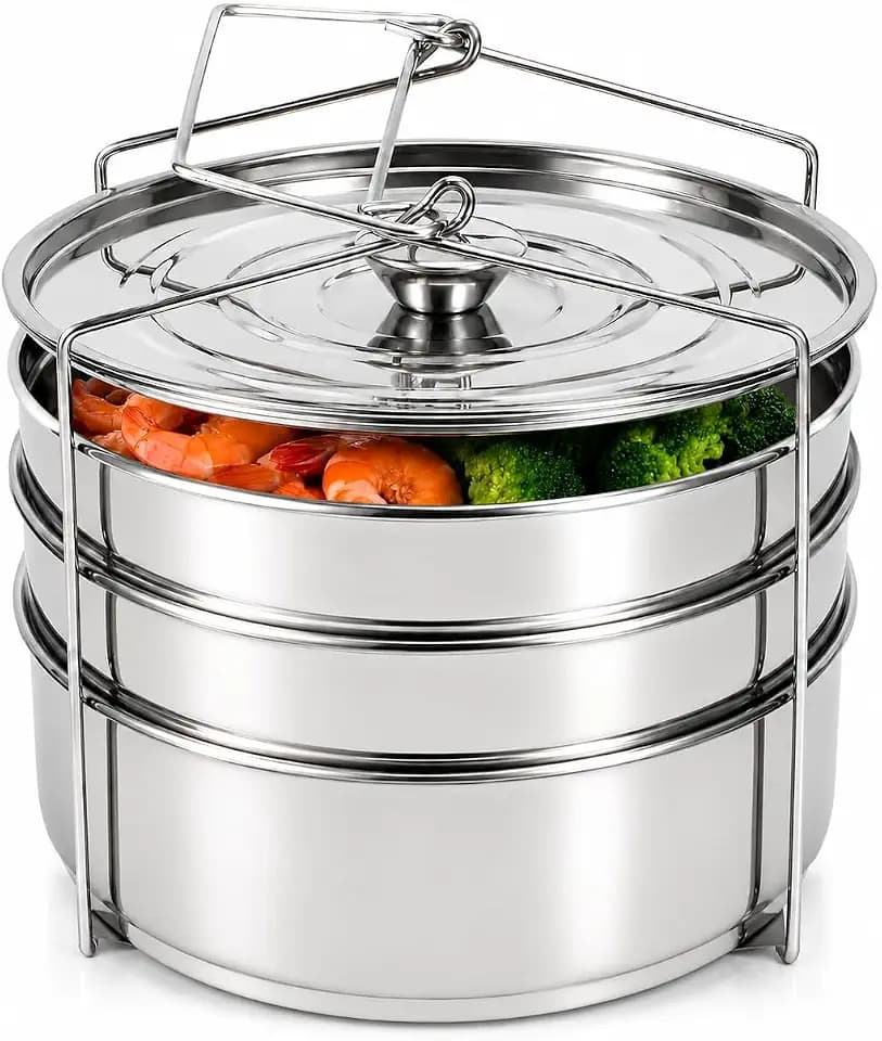 3-Tier Stackable Steamer Insert Pans, 6 Qt Pressure Cooker Accessories
