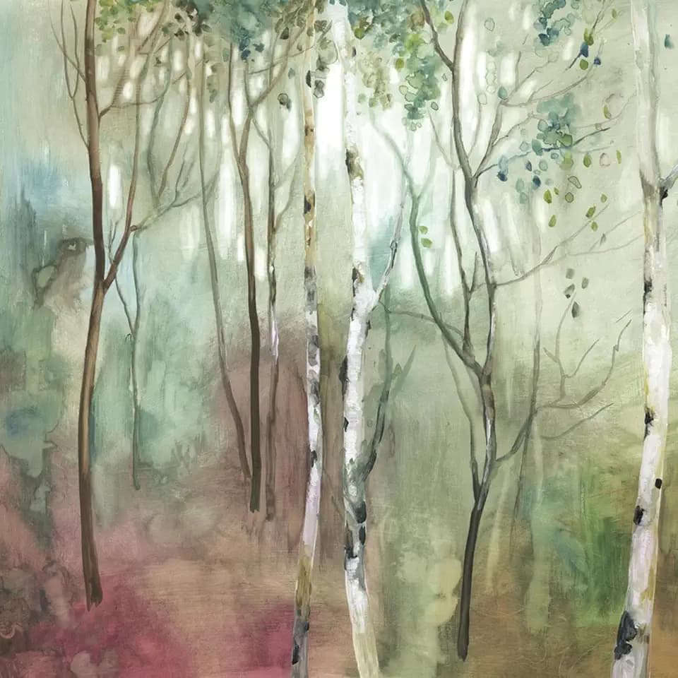 ART.COM Wall Art Print Birch in the fog I by Allison Pearce, 16" x 16"