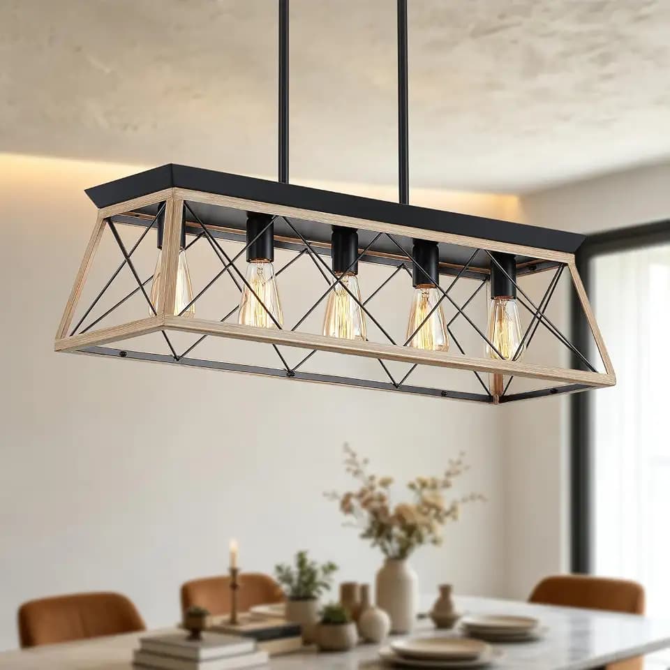 20 Inch Black Glass Drum Chandelier 5-Light Pendant Lighting for Dining Table, Entryway Foyer, Kitchen & Bedroom