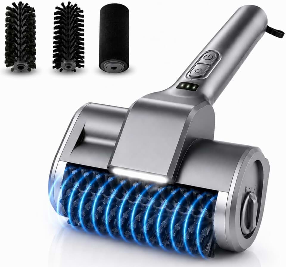 Electric Grill Brush, Bristle-Free with LED Light, IPX6 Waterproof,2-Speed 500 RPM, 2000mAh Rechargeable, 3 Replaceable Heads, Quiet ≤72dB, Safe for Cast Iron, Stainless Steel & Porcelain
