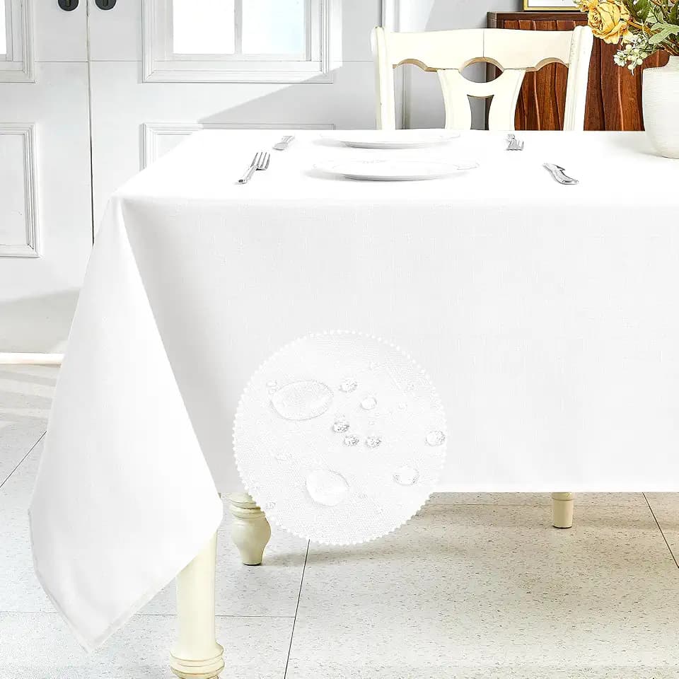 IVAPUPU Textured Linen Rectangle Table Cloth, White, 60 x 104 Inch
