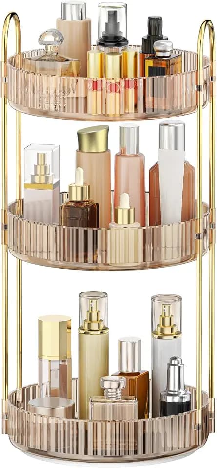 MOKANI 360 Rotating Makeup Organizer for Vanity, 3 Tier Perfume Organizer
