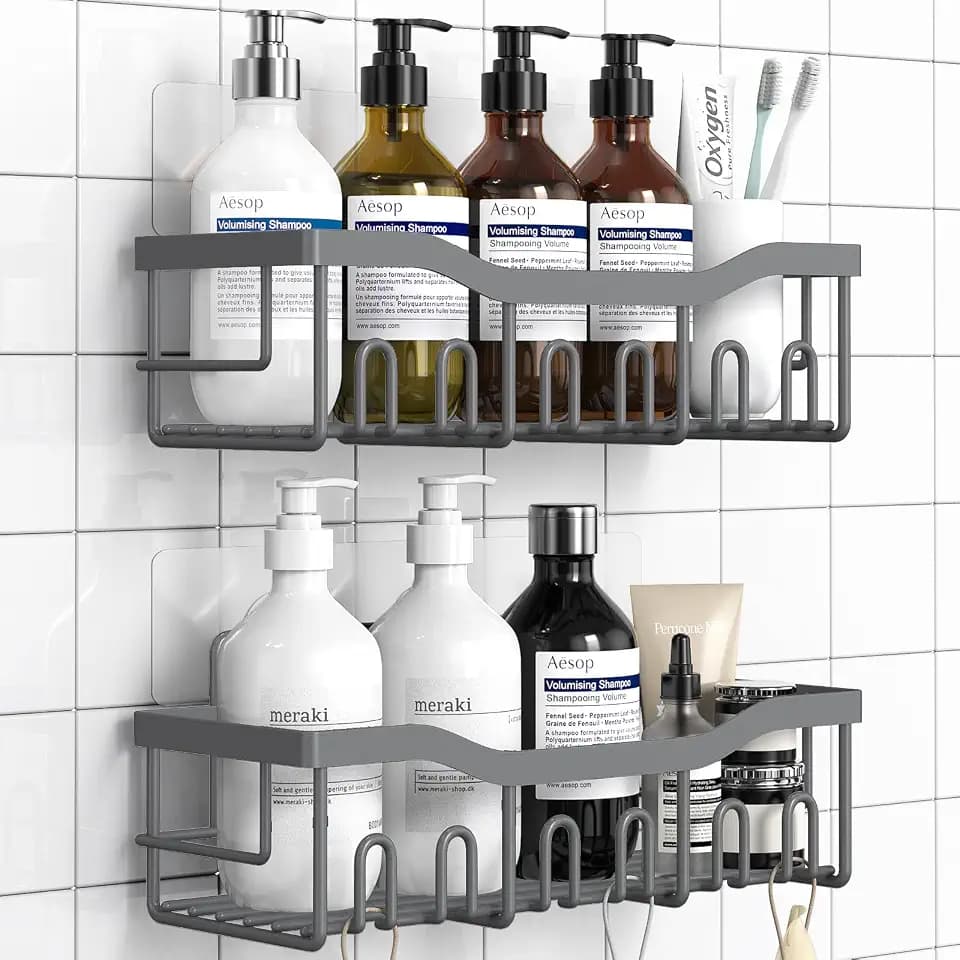 EUDELE Shower Caddy 2 Pack, Adhesive Shower Organizer for Home Decor & Kitchen Storage, No Drilling, Rustproof Stainless Steel Bathroom Shelf Organizer