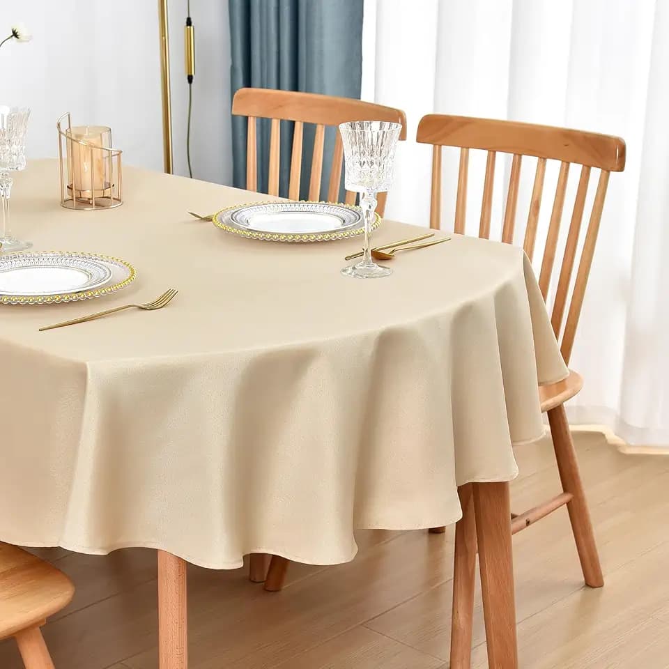 Oval Tablecloth 52 x 70 in Polyester Fabric Tablecloths, Beige