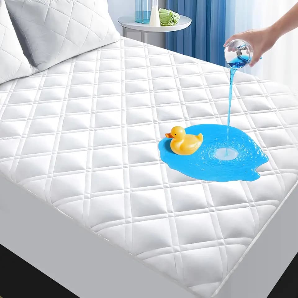 MEELUS Padded Full Mattress Protector Waterproof, Deep Pocket 8"-21",White
