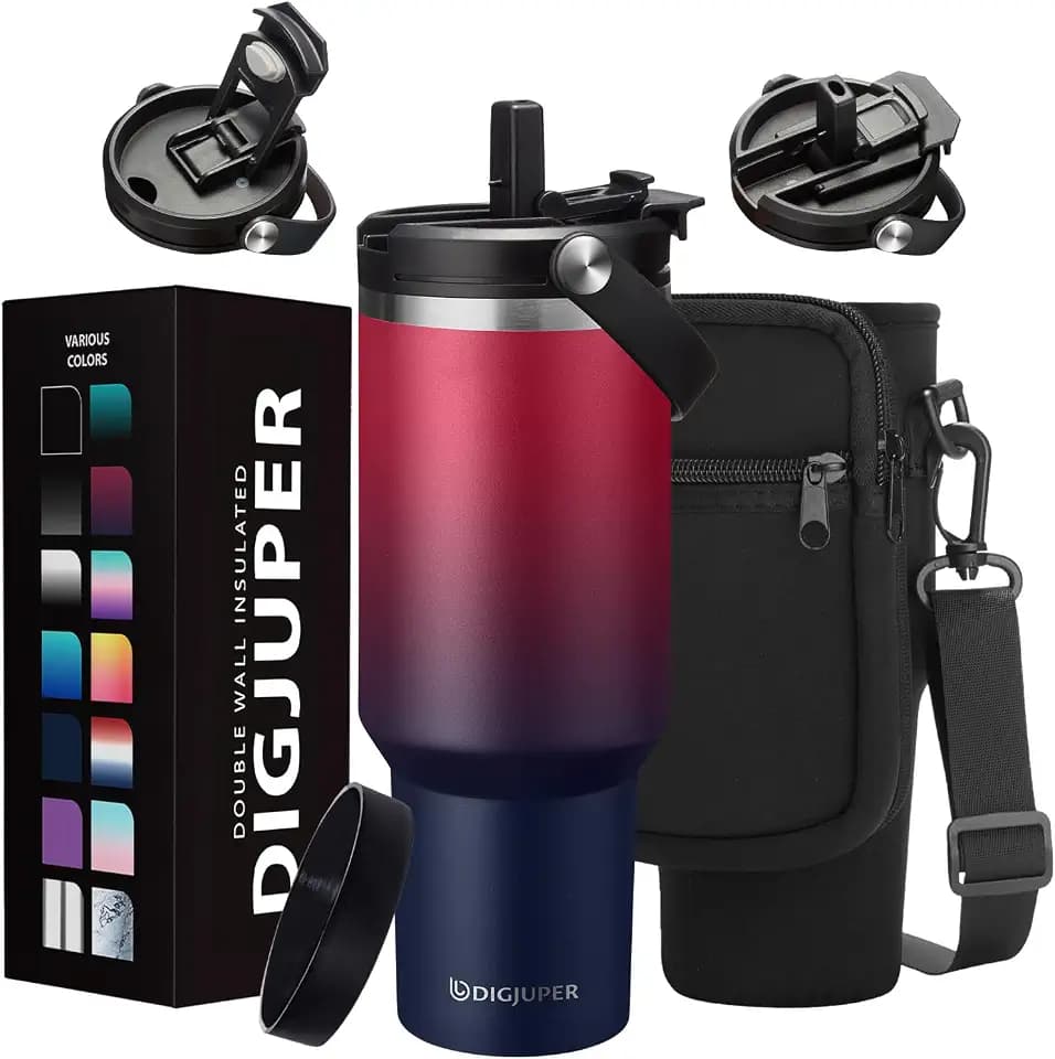 40 Oz Tumbler with Lid and Straw - Insulated Tumbler with Flip & Straw 2-In-1 Lid, Storage Carrier Pouch & Protective Water Bottle Boot, Stainless Steel Travel Coffee Tumbler Water Cup Mug