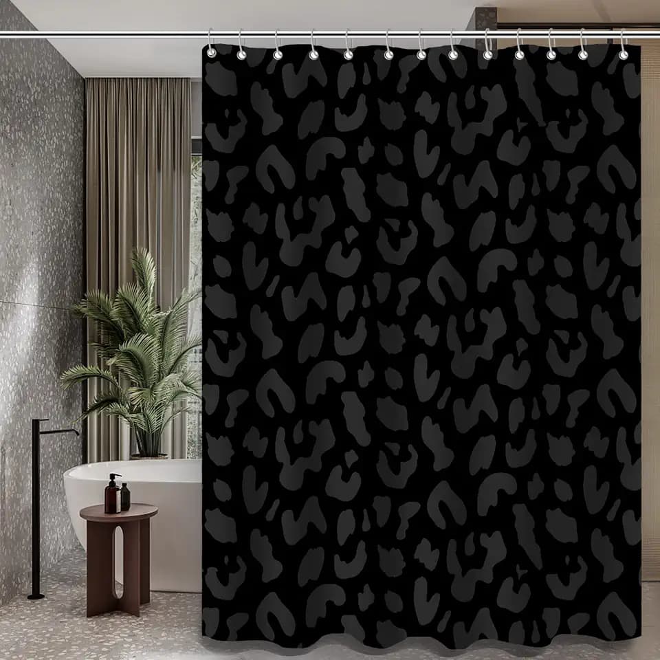 Leopard Shower Curtain (72" x 72"), Black Cheetah Print Polyester Fabric Shower Curtain Set for Bathroom with 12 Hook