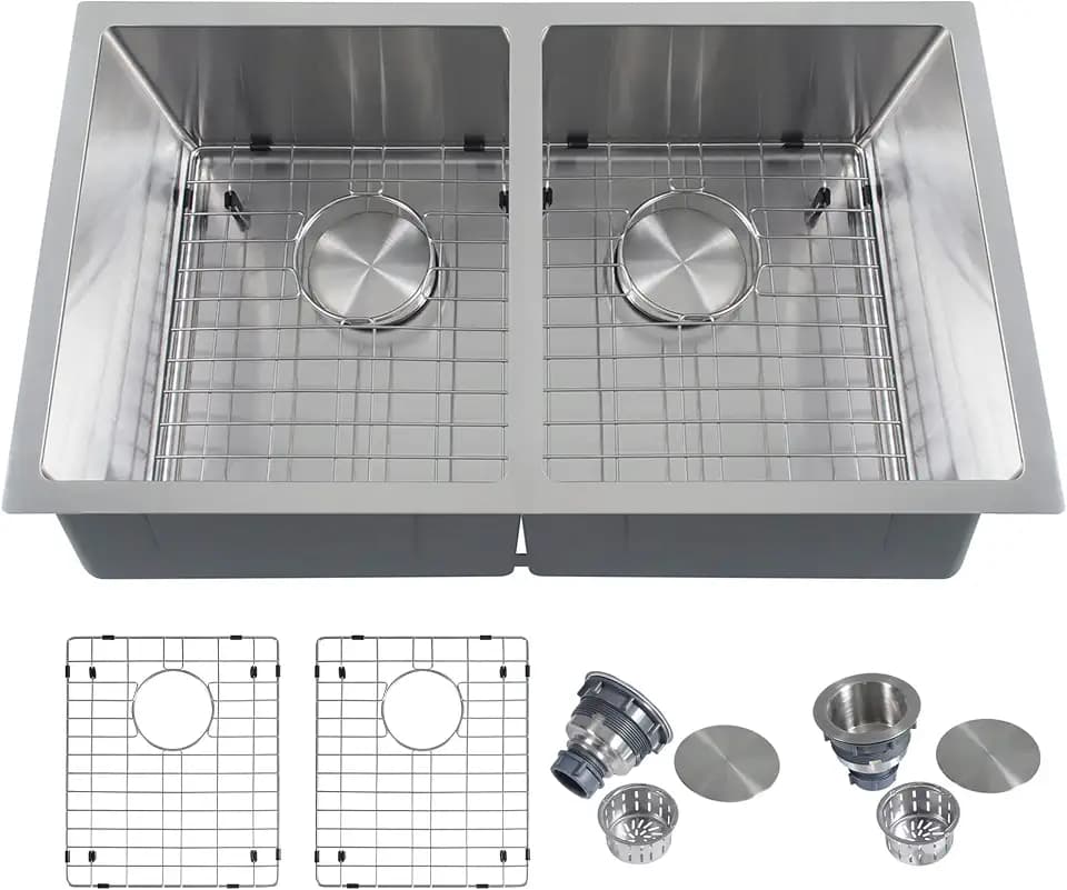 31 Inch Double Undermount Kitchen Sinks,16 Gauge T304 Stainless Steel Sink