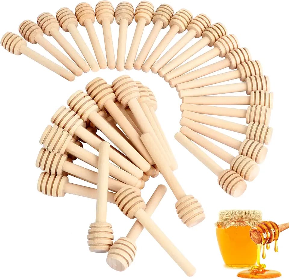 51 PCS Honey Sticks Dipper, 3 Inch Mini Wooden Honeycomb Sticks
