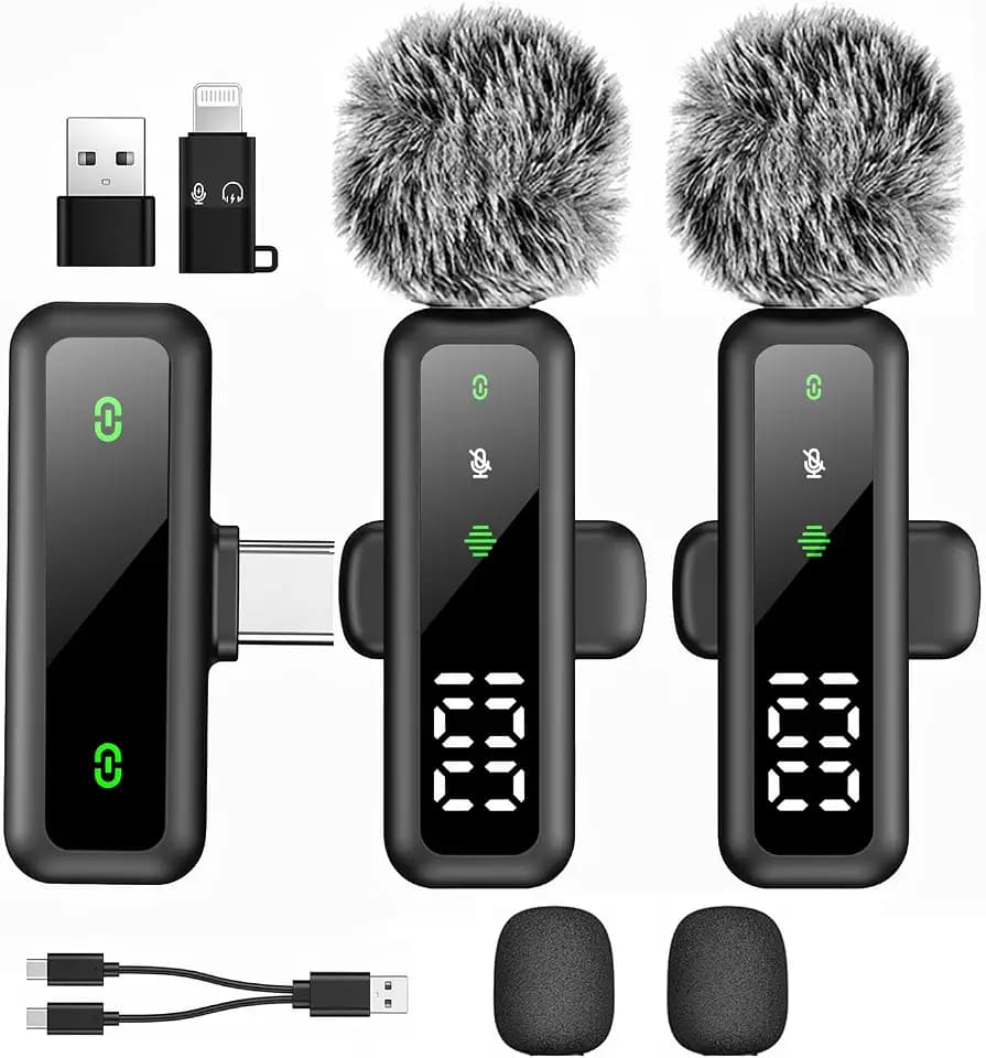 XIXIXIAXIA Kabelloses Lavalier Mikrofon mit LED Anzeige, Mini Mikrofon Clip on Mikrofon mit Rauschunterdrückung, für Videoaufnahmen/Tiktok/YouTube/Vlog/Podcast/Content Ersteller (schwarz)