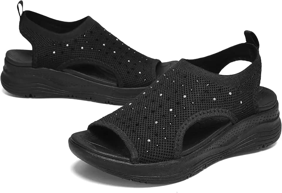Womens Comfortable Orthopedic Sandals Arch Support Ladies Walking Sport Athletic Sandals Open Toe Slip On Plantar Fasciitis Platform Dress Sandal 2 Inches Heel