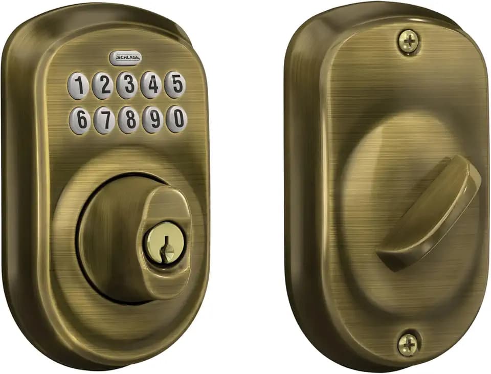 Schlage Electronic Keypad Deadbolt Lock, Plymouth Trim, Antique Brass
