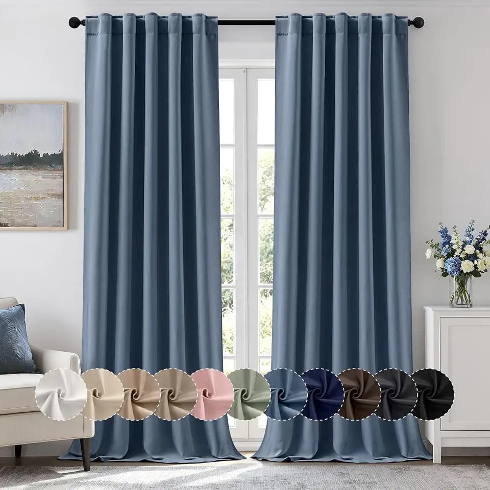 MIULEE Stone Blue Pinch Pleat Blackout Curtains 40x120 Inch Length 2 Panels