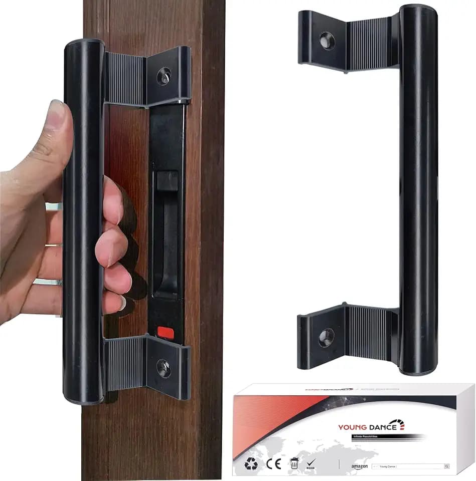 Aluminum Sliding Door Handle - 8" Glass Door Pull Fits 6-5/8" Mounting Holes - Perfect for Patio Doors (Black)