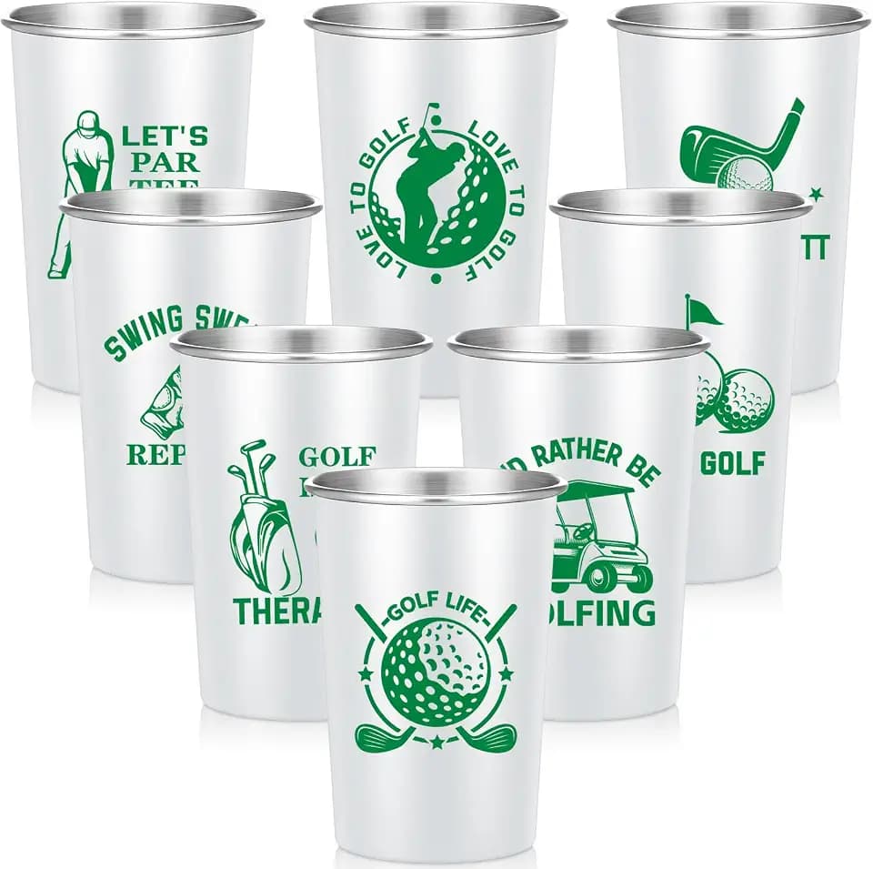 Hushee 8 Pcs 12 oz Stainless Steel Golf Mugs Shatterproof Stackable