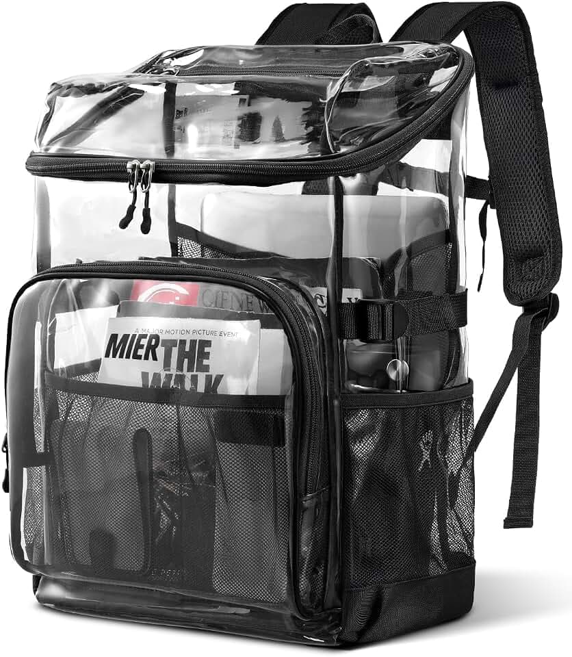 MIER Clear Backpack for Stadium Events Large School Transparent Pack, Black