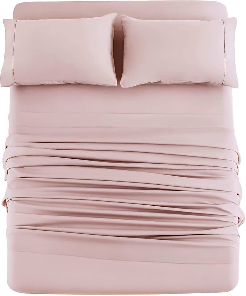 Mohap Bed Sheet Set 6 Pieces Double Brushed Microfiber 1800 - Breathable All Season Luxury Soft Bedding - Queen Pink