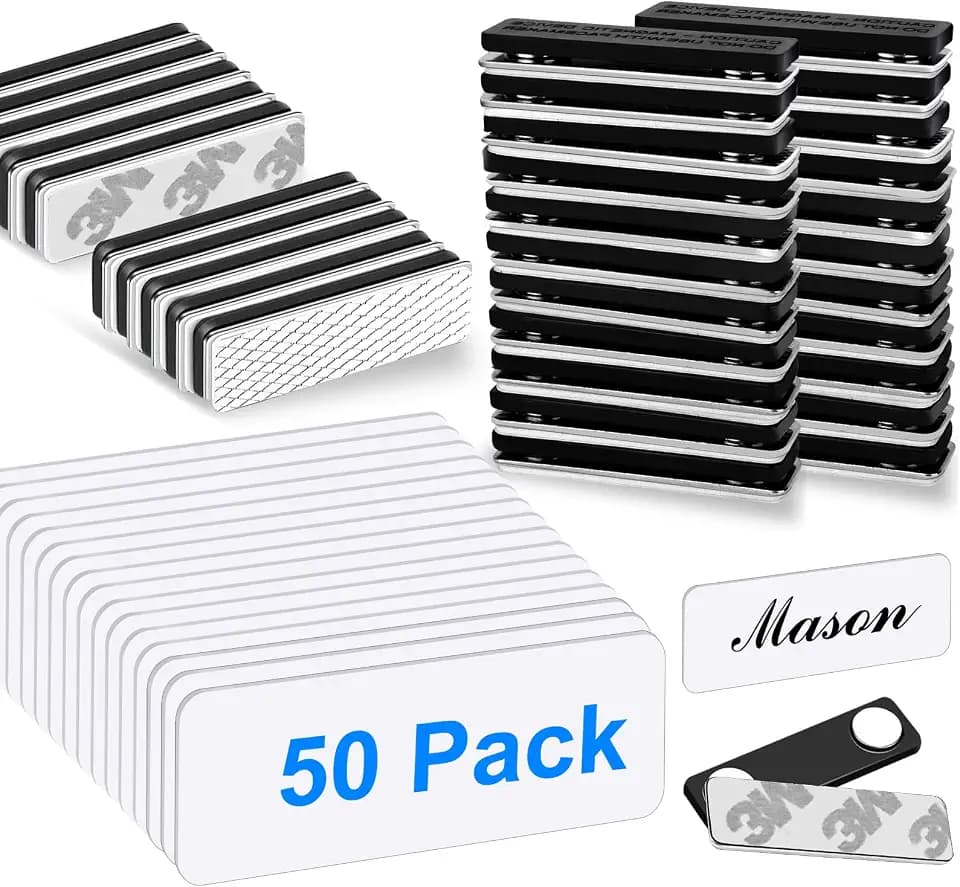 Magnetic Name Tags, 50-Pack Engravable Name Badge with Magnetic Backing, Reusable Name Tags