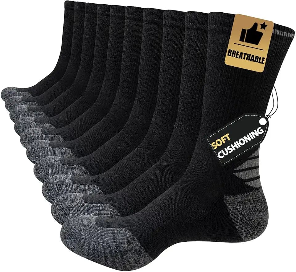 JOYNÉE 5/10 Pairs Mens Lightweight Long Cushion Work Socks Casual Breathable Crew Athletic Socks for Workout Sports