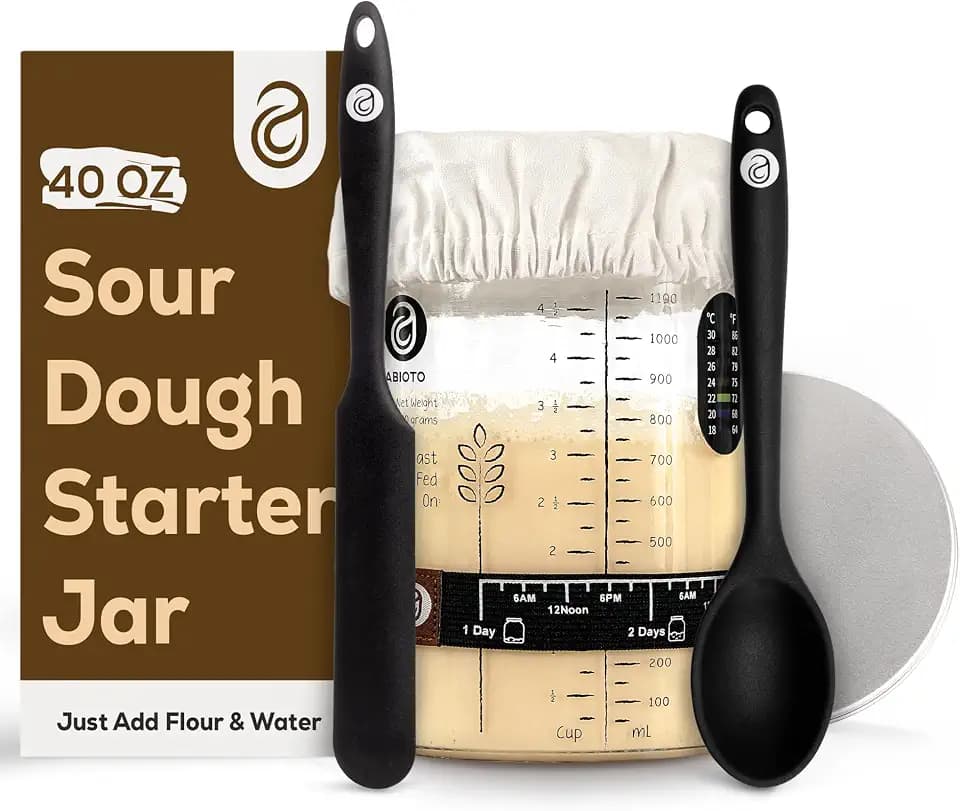Sourdough Starter Kit with 40 oz Glass Jar – Extra Thermometer Strips and Breathable Covers Included in Sourdough Starter Jar Kit – A Perfect Sourdough Bread Starter Kit for Beginners to Expert