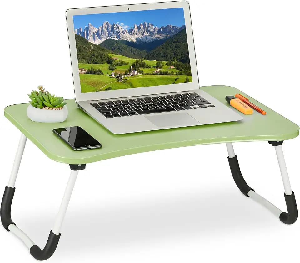 Relaxdays Laptoptisch für Bett & Couch, HxBxT: 26 x 63 x 40 cm, klappbarer Betttisch, MDF, Eisen, Notebooktisch, grün
