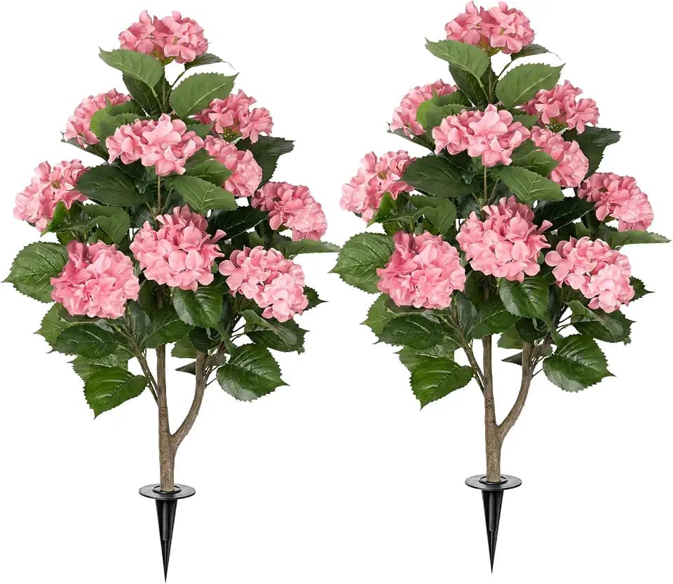 2Pack 3FT Artificial Hydrangea Trees with Spikes – Realistic Hydrangea Artificial Flowers for Outdoor & Indoor Décor, Perfect Faux Hydrangea Flowers Tree for Home, Patio & Garden, Pink
