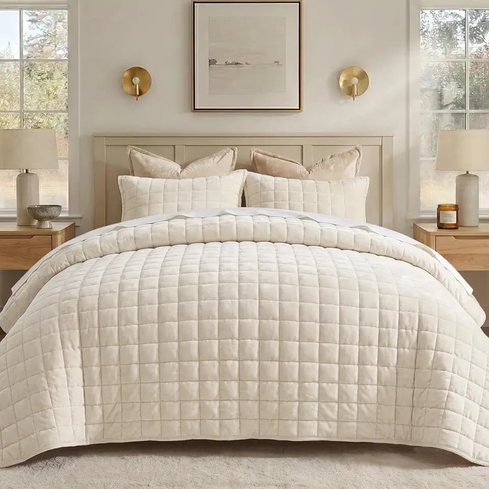 BEDELITE Velvet Quilt Set Cal King, Luxury Velvet Comforter Bedding