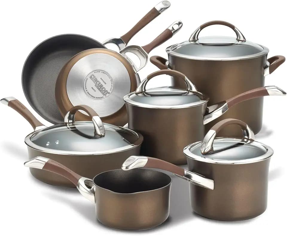 Circulon Symmetry Non Stick Pots and Pans Set, 11-Piece, Chocolate