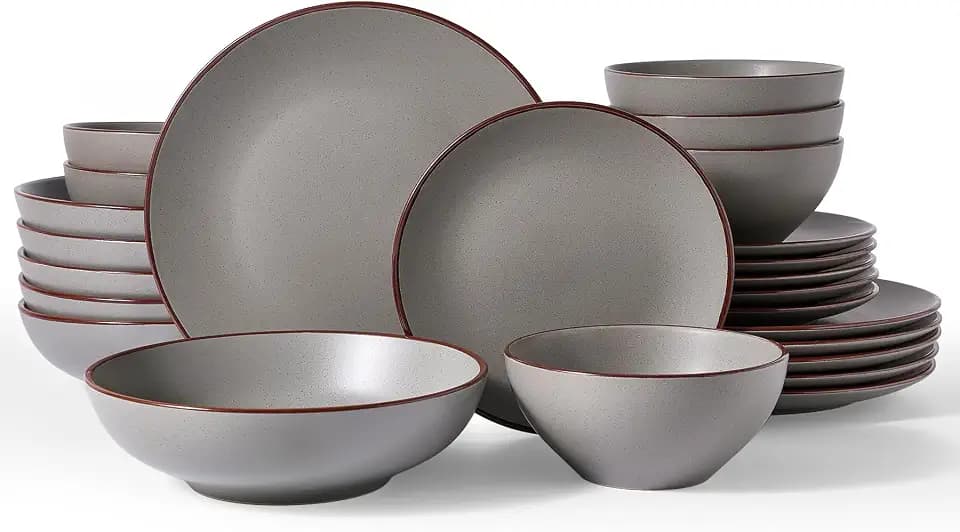 Famiware Venus Stoneware Dinnerware Sets with Pasta Bowls, Dishes Set for 6