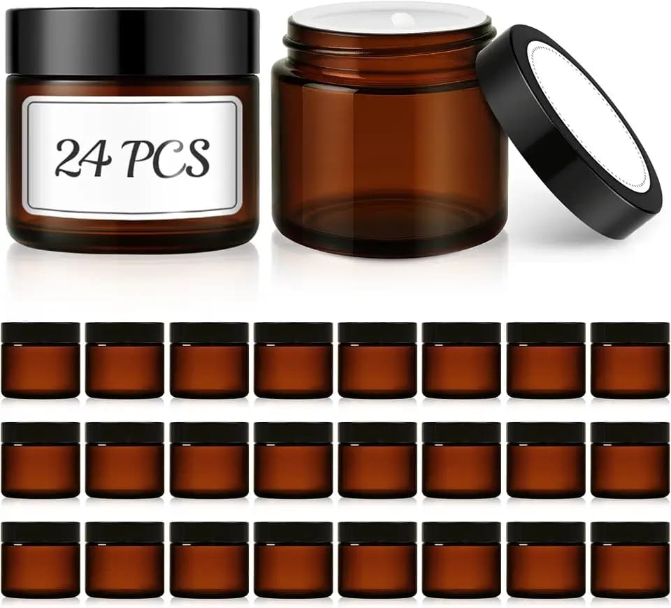 Bumobum 24 Pack 2 oz Amber Glass Jars with Lids, Small Cosmetic Container