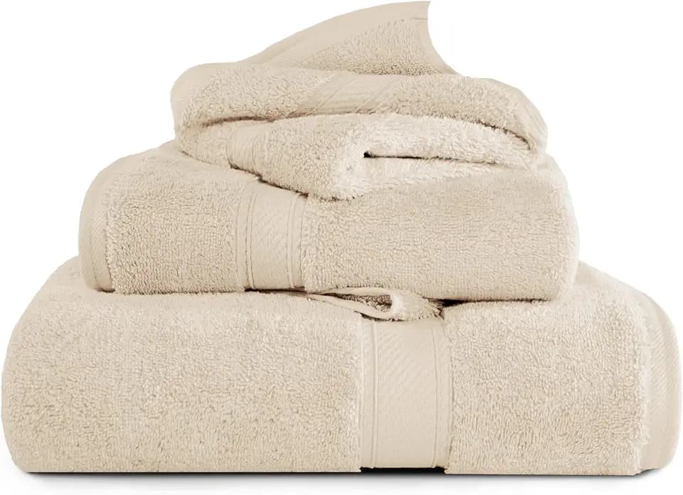 SUPERIOR Egyptian Cotton Ultra Plush & Absorbent, 3 Piece Set, Cream