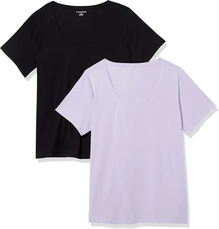 Amazon Essentials Women's Regular-Fit Short-Sleeve Scoop Neck Cotton T-Shirt (Available in Plus Size), Pack of 2