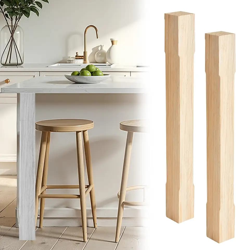 CroBlissful 2 Pcs Unfinished Solid Wood Island Legs, 34 1/2'' H x 3 1/2'' W Wood Table Legs, Furniture Replacement Feet for Dining Table Desks Kitchen Counter (Mission Style)