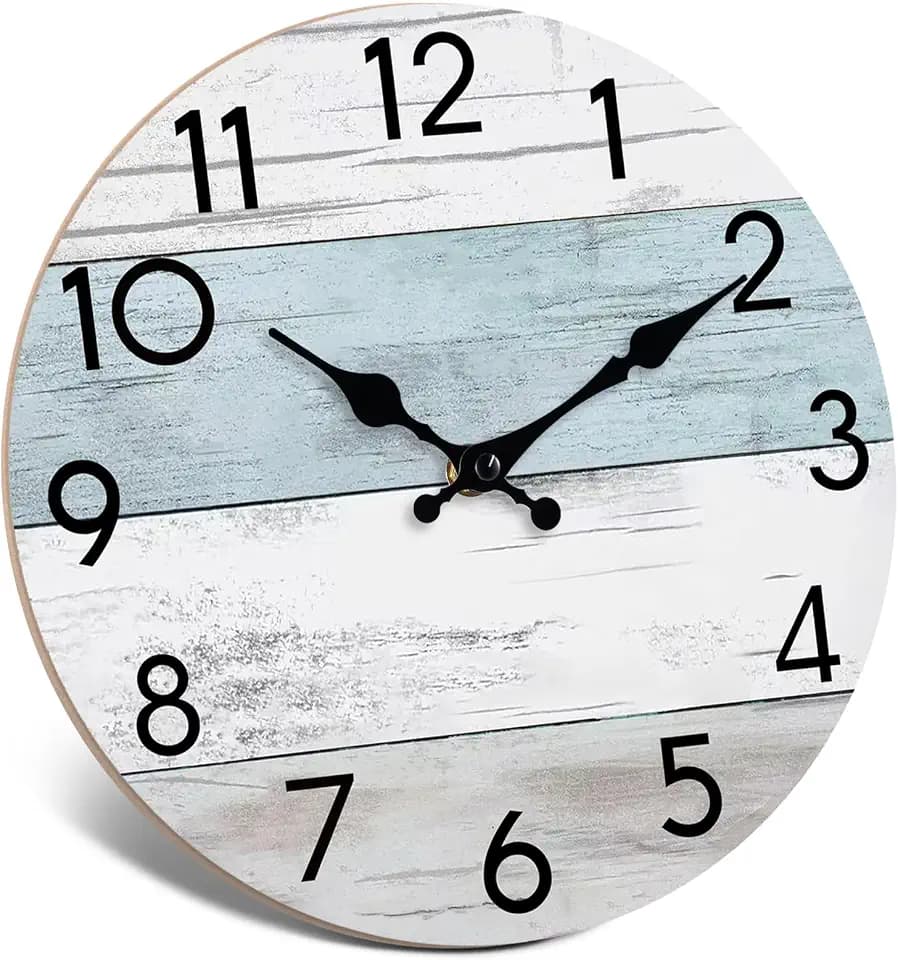 KECYET 12 Inch Wall Clock, Silent Battery Operated Analog Clock, Blue White