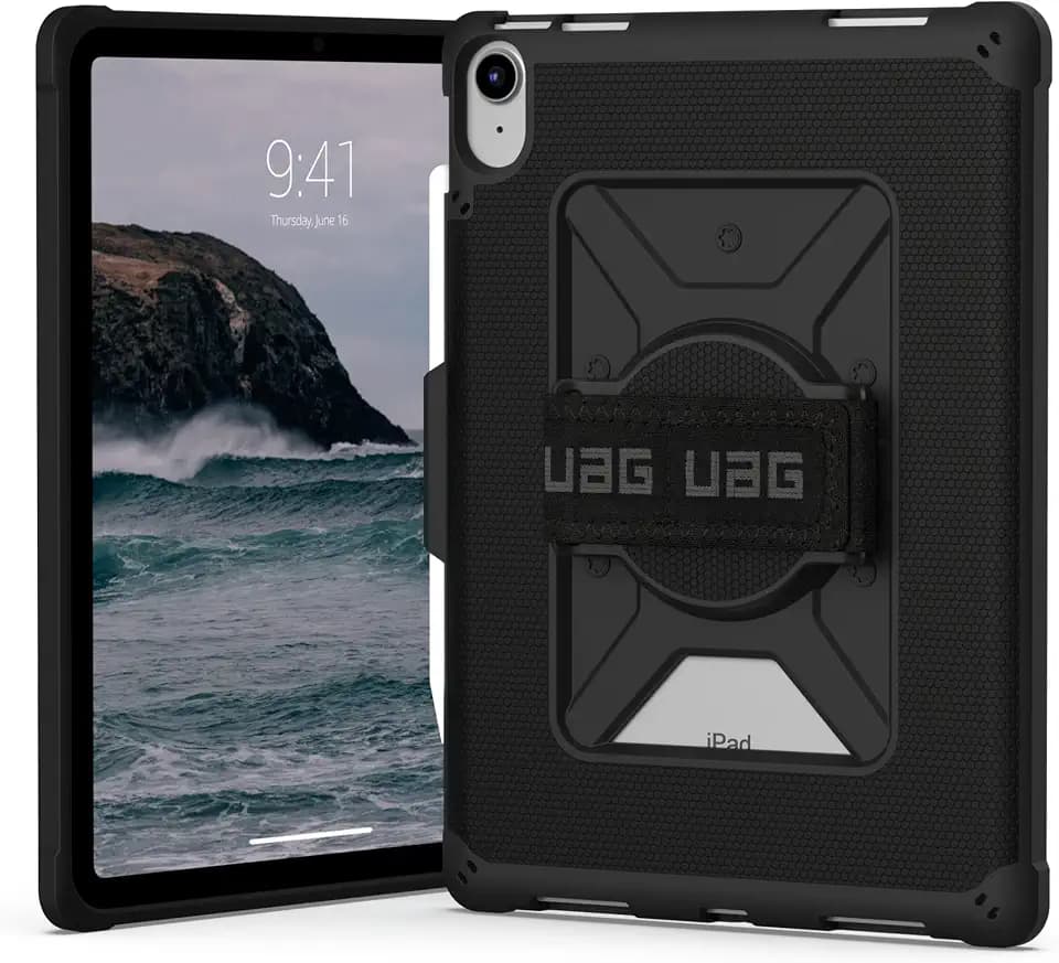 URBAN Armor Gear Metropolis Handstrap Case für Apple iPad 10.9 / iPad 11 (10. Generation 2022, A16-11. Generation 2025) Hülle (Apple Pencil Halterung, 360° Handschlaufe, Sturzfest) schwarz