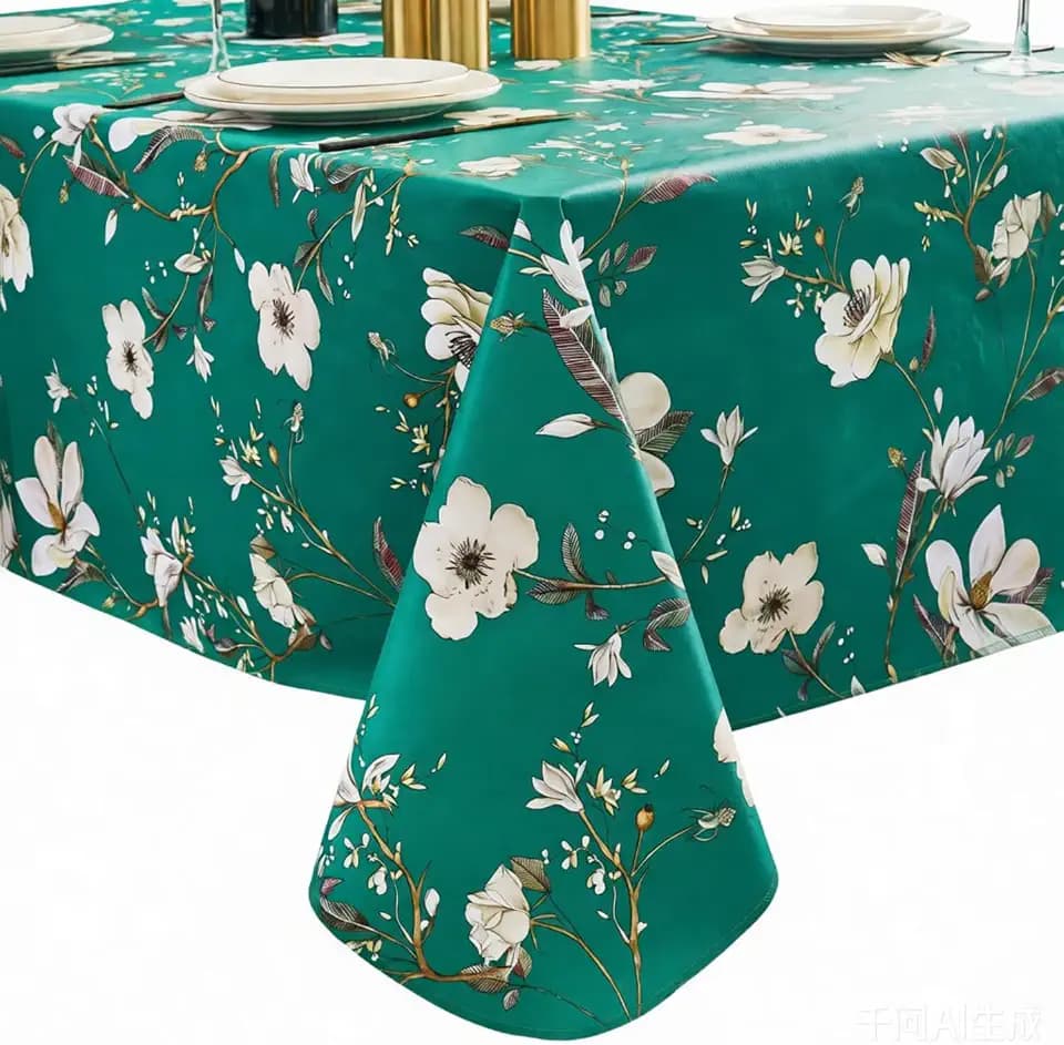 Pioggia Vinyl Tablecloth with Flannel Backing - Waterproof, Oil-Proof, Easy to Clean -Plastic Table Cloth - Perfect for Dining Tables, Kitchen Tables, Parties (Green Flower, 54×72 Inch Rectangular)