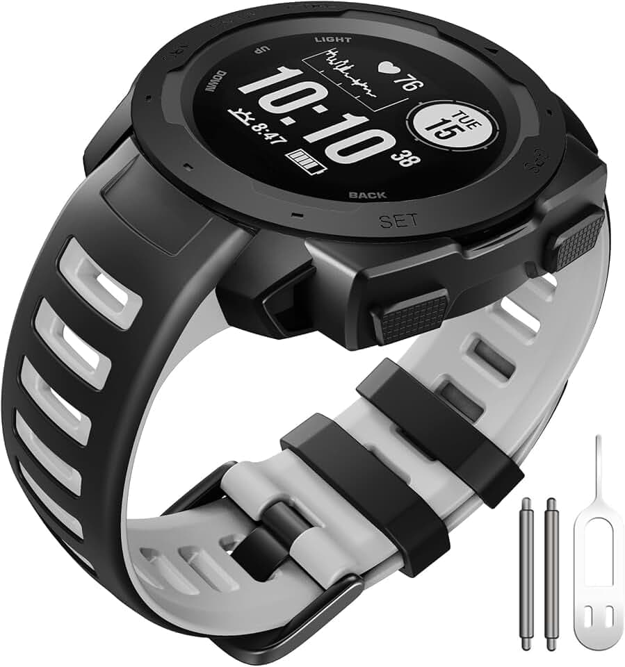 Bracelets en Silicone Compatibles avec Garmin Instinct/Instinct Esports Bracelet, Sports Bracelet de Remplacement Souples pour Instinct Tactical/Tide/Solar, Noir/Gris