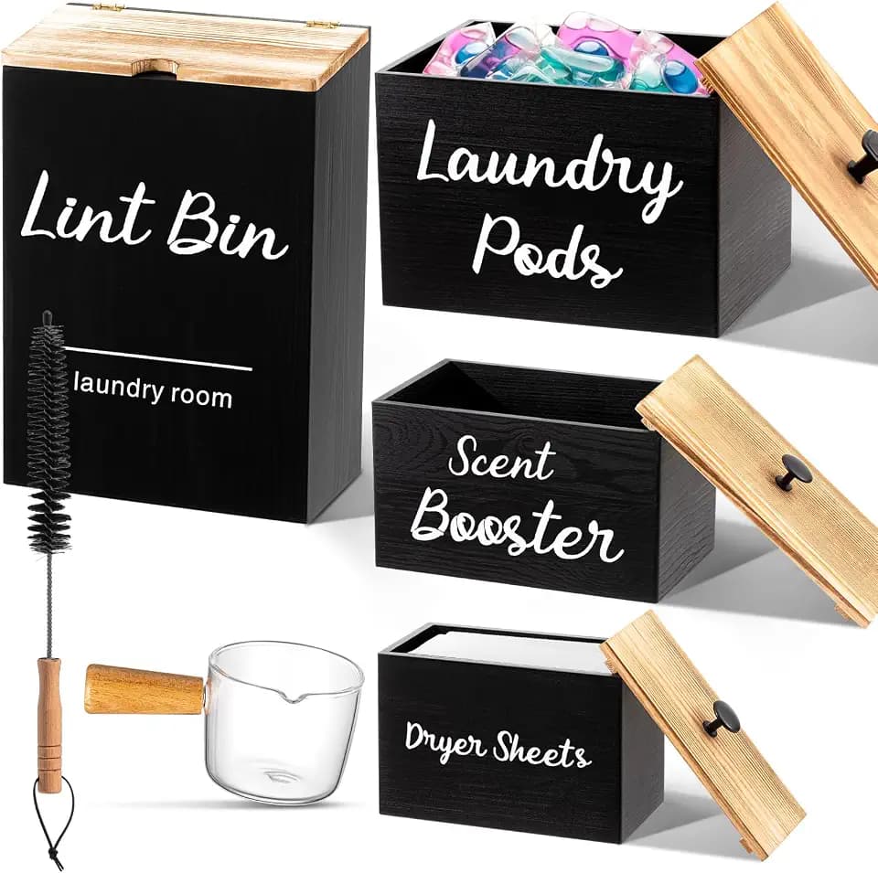 Dandat 4 Pcs Magnetic Laundry Room Organization Set, Black